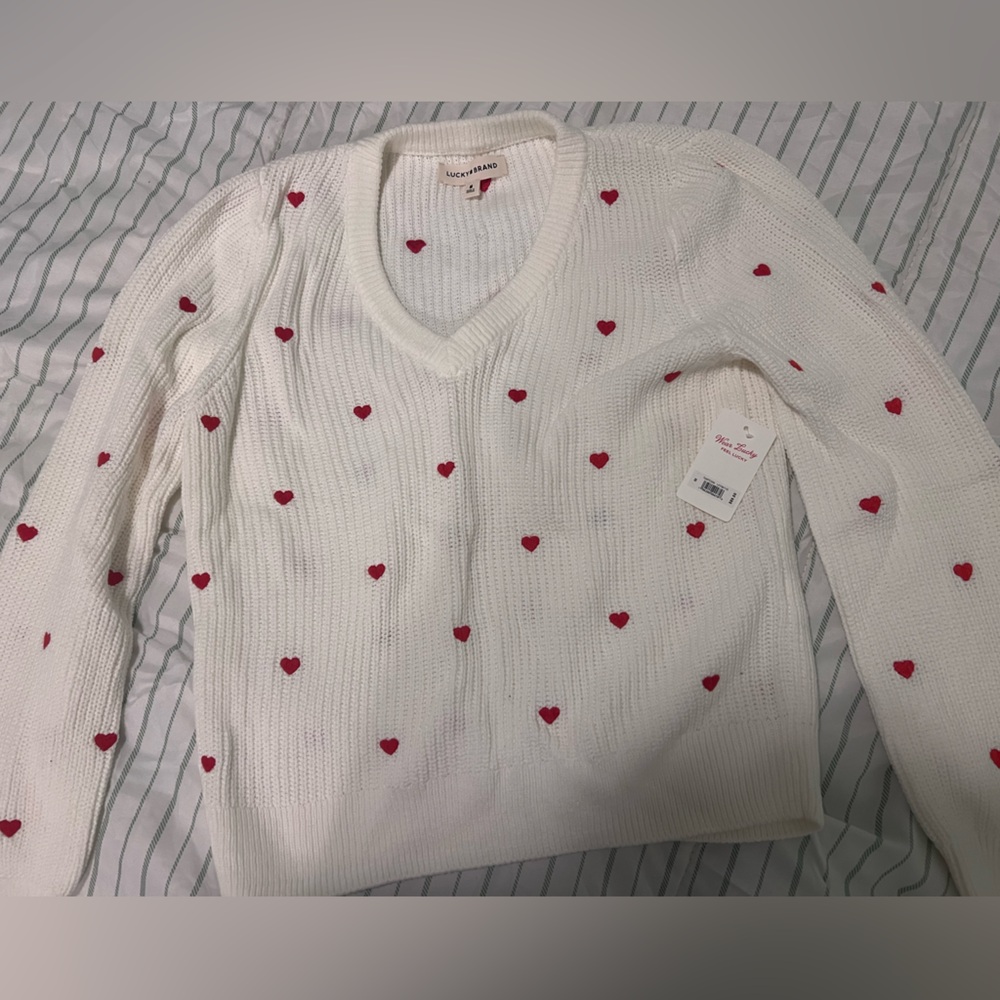 NWT - Lucky Brand Heart White Sweater - Medium